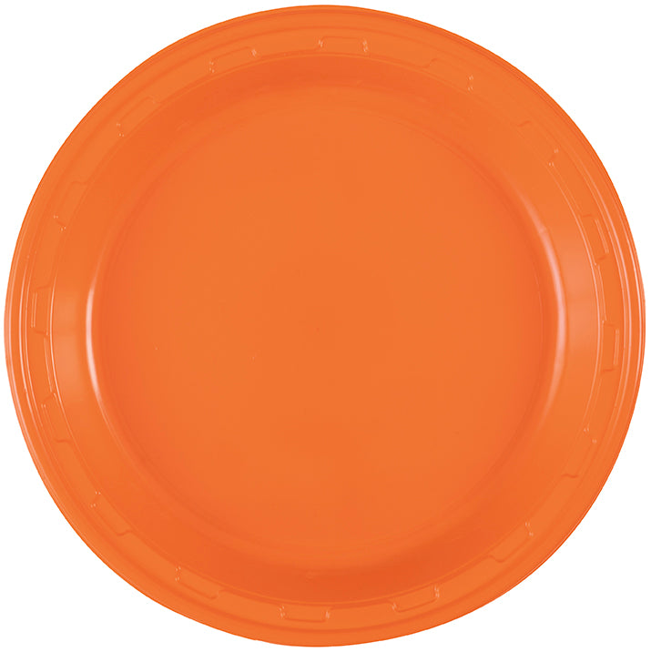 Pumpkin Orange 10.25 inch Plastic Plates 50 ct - Toy World Inc