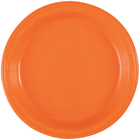 Pumpkin Orange 10.25 inch Plastic Plates 50 ct - Toy World Inc