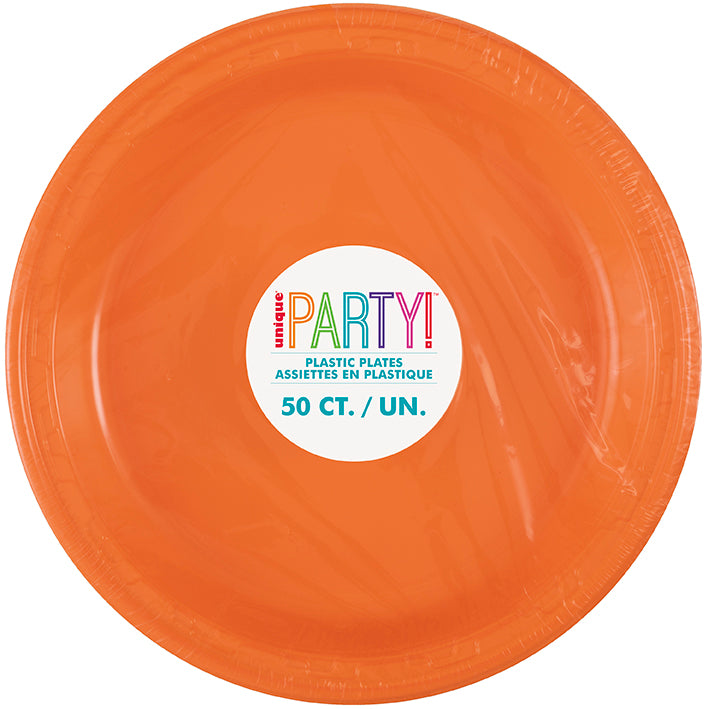 Pumpkin Orange 10.25 inch Plastic Plates 50 ct - Toy World Inc