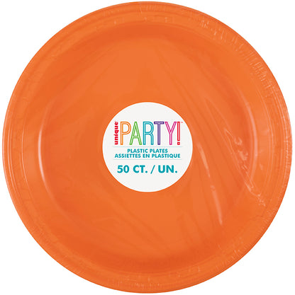 Pumpkin Orange 10.25 inch Plastic Plates 50 ct - Toy World Inc