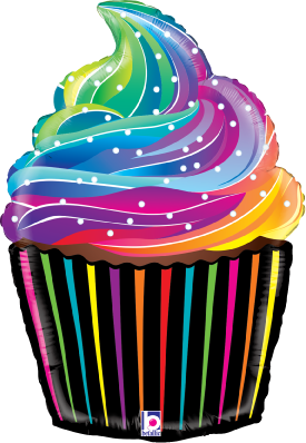 Betallic Rainbow Cupcake 22 inch Shaped Foil Balloon Packaged 1ct