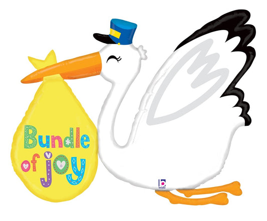 Betallic Baby Bundle Stork 38 inch Shaped Foil Balloon 1ct