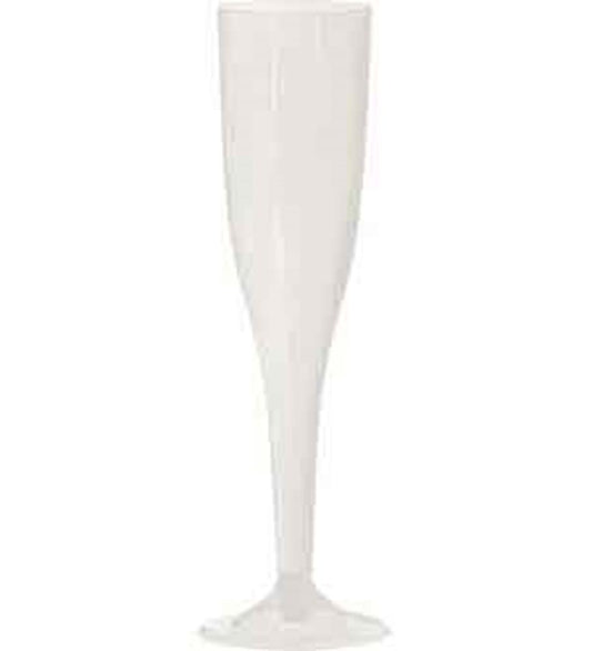 Pearl white 5.5oz champagne flute with slender, elegant stem and smooth finish.