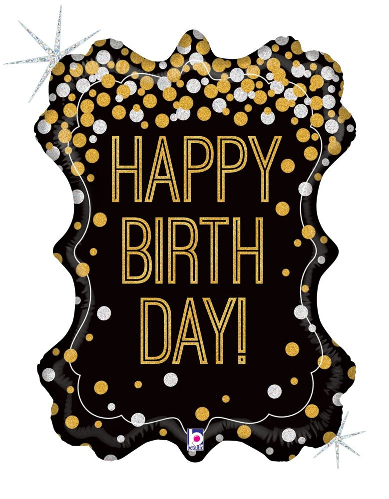 Betallic Metallic Birthday Frame 29 inch Holographic Shaped Foil Balloon 1ct