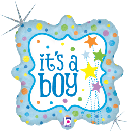 Betallic It's a Boy Stars 18 inch Square Holographic Balloon Packaged 1ct