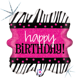 Betallic Zebra Birthday 18 inch Square Holographic Balloon Packaged 1ct