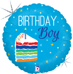 Betallic Birthday Cake Boy 18 inch Holographic Balloon Packaged 1ct