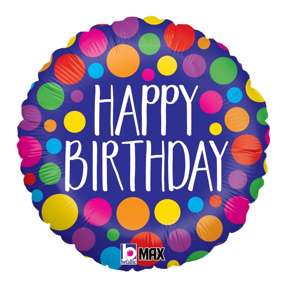 Betallic Polka Dot Birthday 18 inch MAX Float Balloon Packaged 1ct