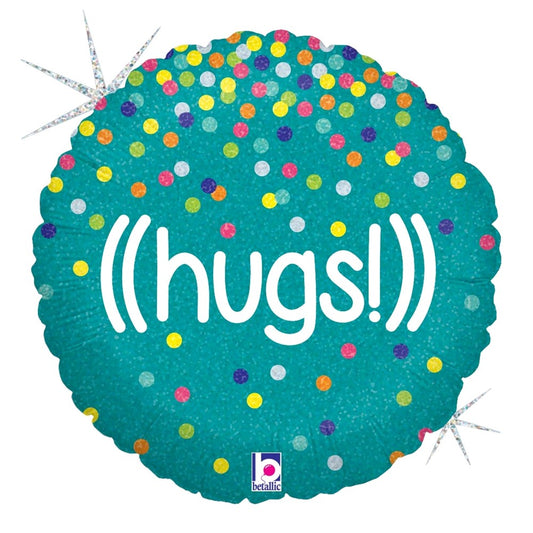 Betallic Glittering Hugs 18 inch Glitter Holographic Balloon Packaged 1ct
