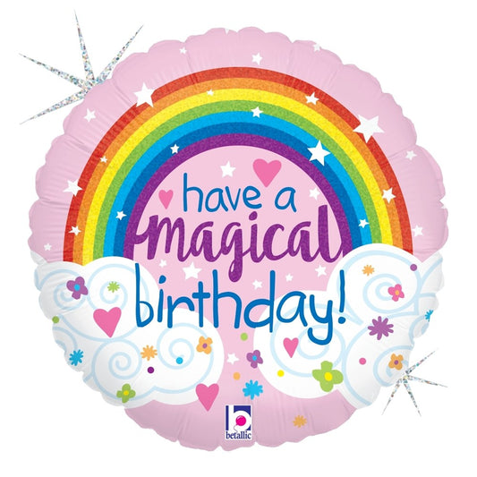 Betallic Glitter Magical Rainbow Birthday 18 inch Holographic Balloon Packaged 1ct