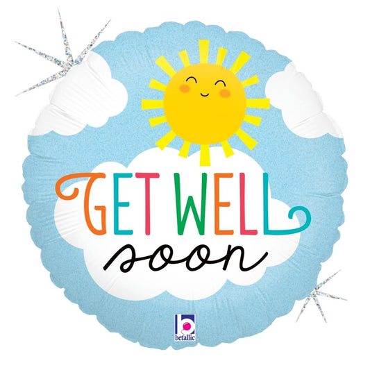 Betallic Get Well Soon Sun 18 inch Glitter Holographic Balloon 1ct