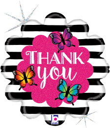 Betallic Radiant Butterfly Thank You 18 inch Glitter Holographic Balloon Packaged 1ct