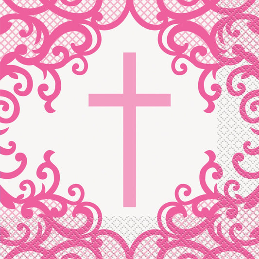 16 Fancy Pink Cross Lunch Napkin