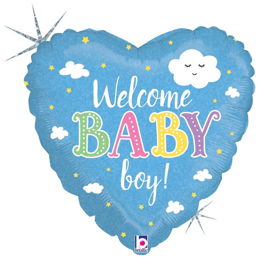 Betallic Welcome Baby Boy 18 inch Holographic Balloon 1ct