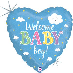 Betallic Welcome Baby Boy 18 inch Holographic Balloon Packaged 1ct