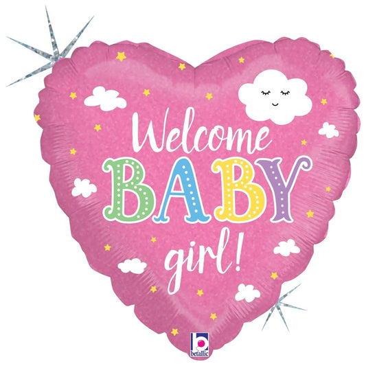 Betallic Welcome Baby Girl 18 inch Holographic Balloon 1ct