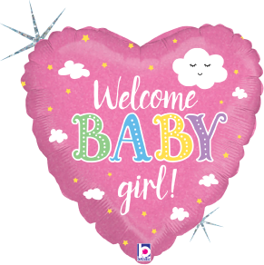 Betallic Welcome Baby Girl 18 inch Holographic Balloon Packaged 1ct