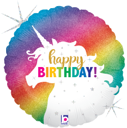 Betallic Glitter Unicorn Birthday 18 inch Glitter Holographic Balloon Packaged 1ct