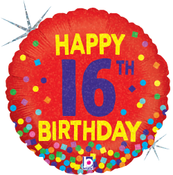 Betallic 16th Birthday Confetti 18 inch Holographic Balloon Packaged 1ct