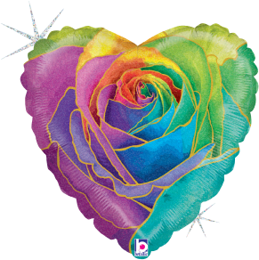 Betallic Rainbow Rose 18 inch Glitter Holographic Balloon Packaged 1ct