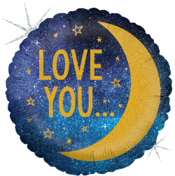 Betallic Moon and Back 18 inch Glitter Holographic Balloon Packaged 1ct