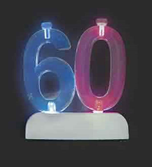 Number 60 Flashing Holder with Birthday Candles