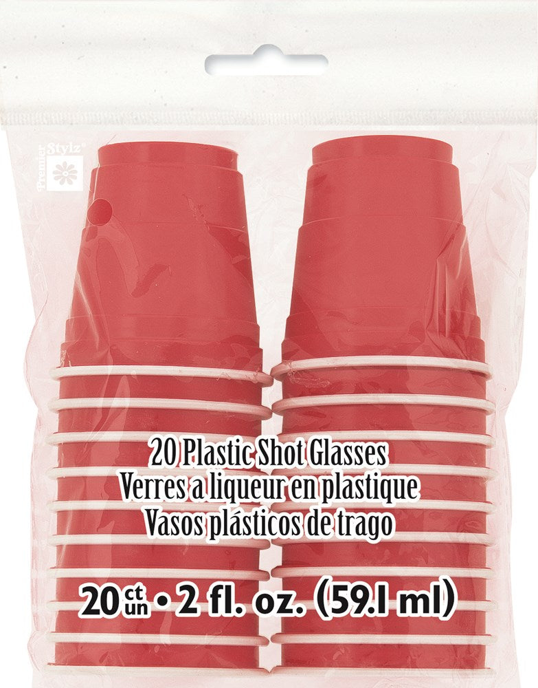 Premier Stylz Brand Red Plastic Shot Glass, 20ct