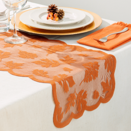 Thanksgiving Decor Table Runner Lace Fall Leaves 1ct