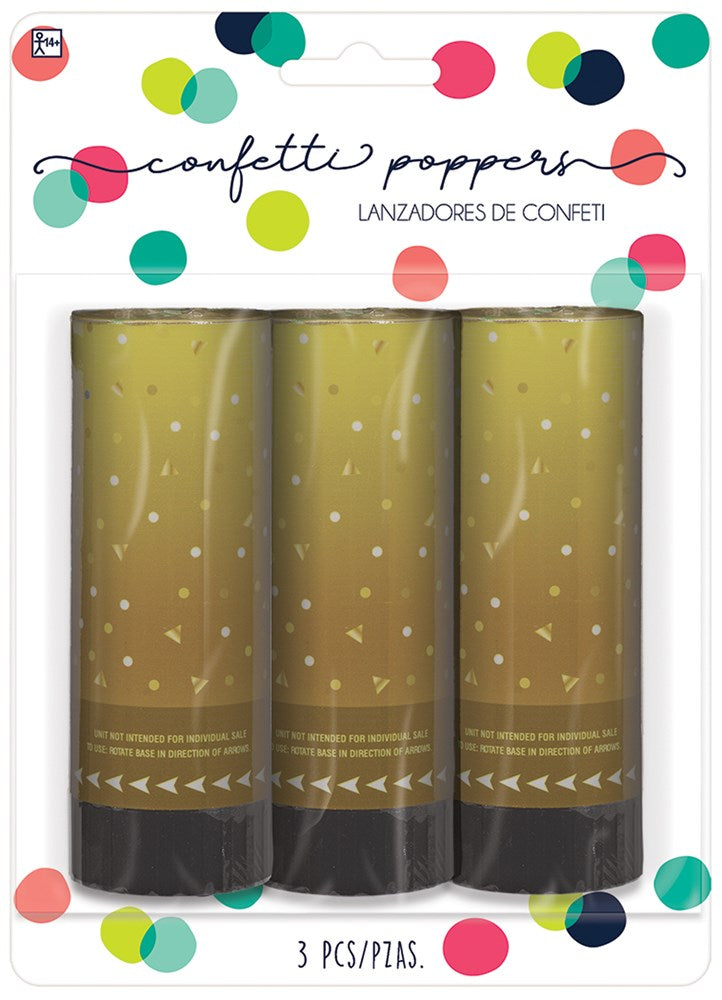 Gold Confetti Poppers 3ct