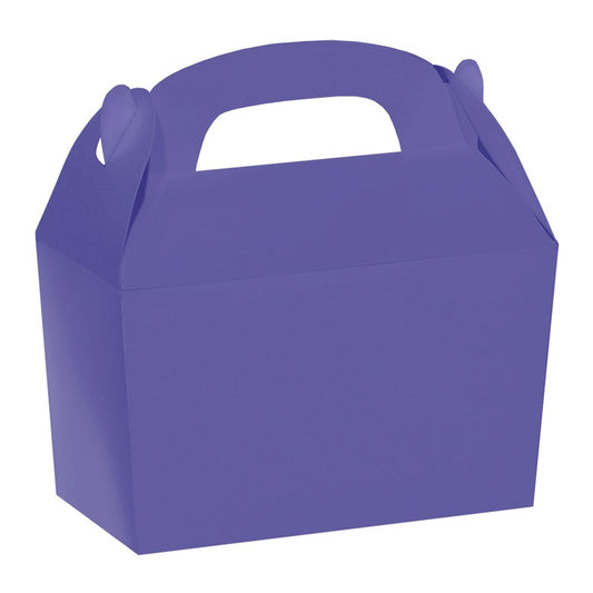 Small purple gable box with built-in handle and self-locking top flaps.