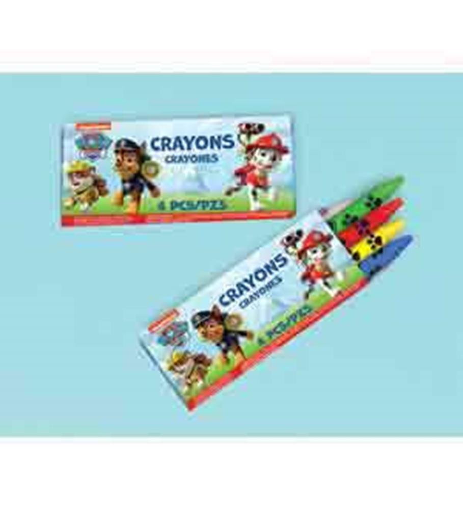 Paw Patrol 12-pack crayons with colorful packaging featuring Chase and Marshall characters.