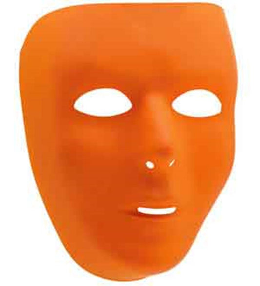Bright orange smooth full face mask with eye, nose, and mouth openings.