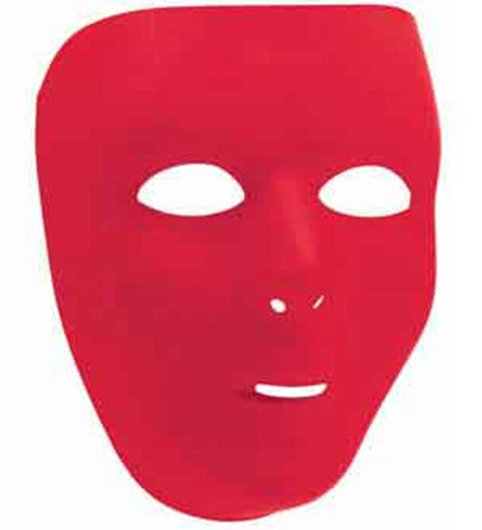 Smooth red full-face mask with cutouts for eyes, nose, and mouth, matte finish.