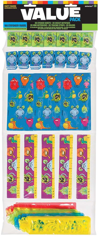 Kids stationery value pack with colorful erasers, pencils, and novelty items in vibrant packaging.