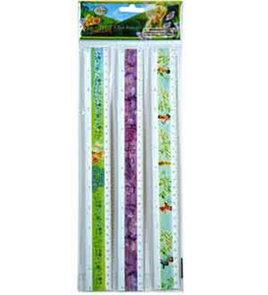 Set of three 12-inch plastic rulers featuring Tinkerbell and fairy-themed colorful designs.