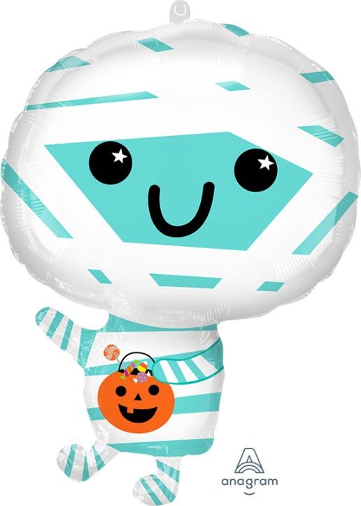 Globo de aluminio XL de 22 pulgadas con diseño de momia feliz de Halloween PLANO