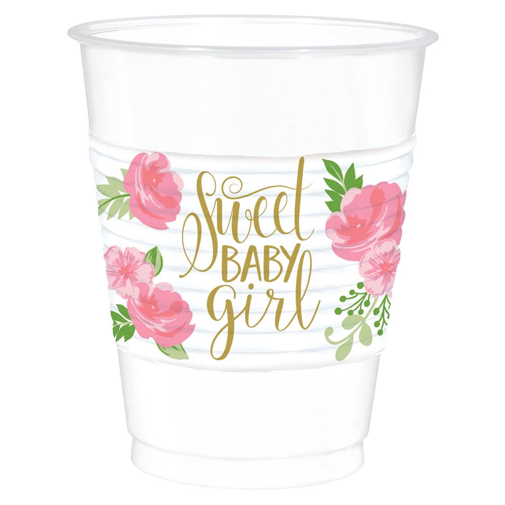 Vaso de plástico floral para bebé, 16 oz, 25 ct