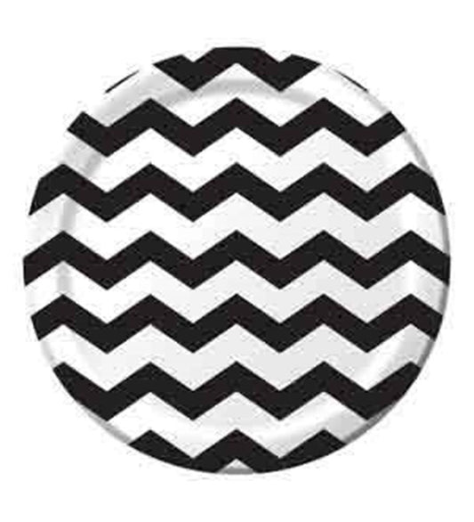 Black Chevron Dots Plate (L)