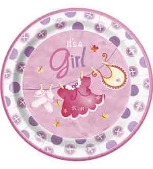 Clothesline Pink Plate (L) 8ct