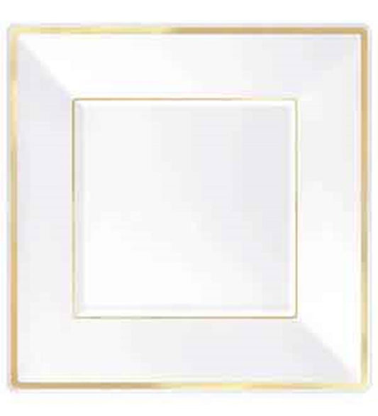 White with Gold Trim Square Plate 10 inch 8ct