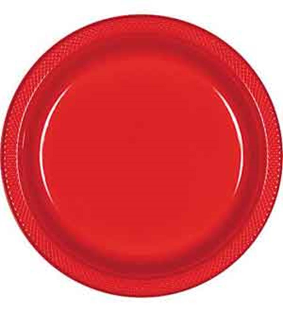 Round Plastic Plates Apple Red 10 inch 20ct