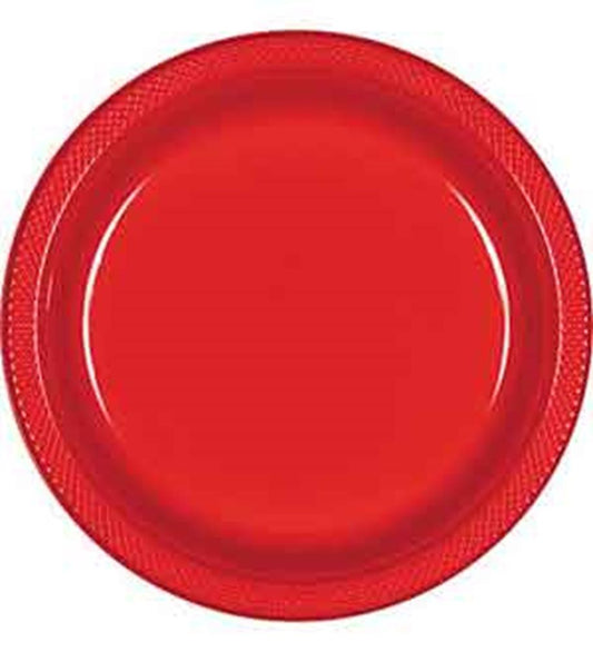 Round Plastic Plates Apple Red 10 inch 20ct