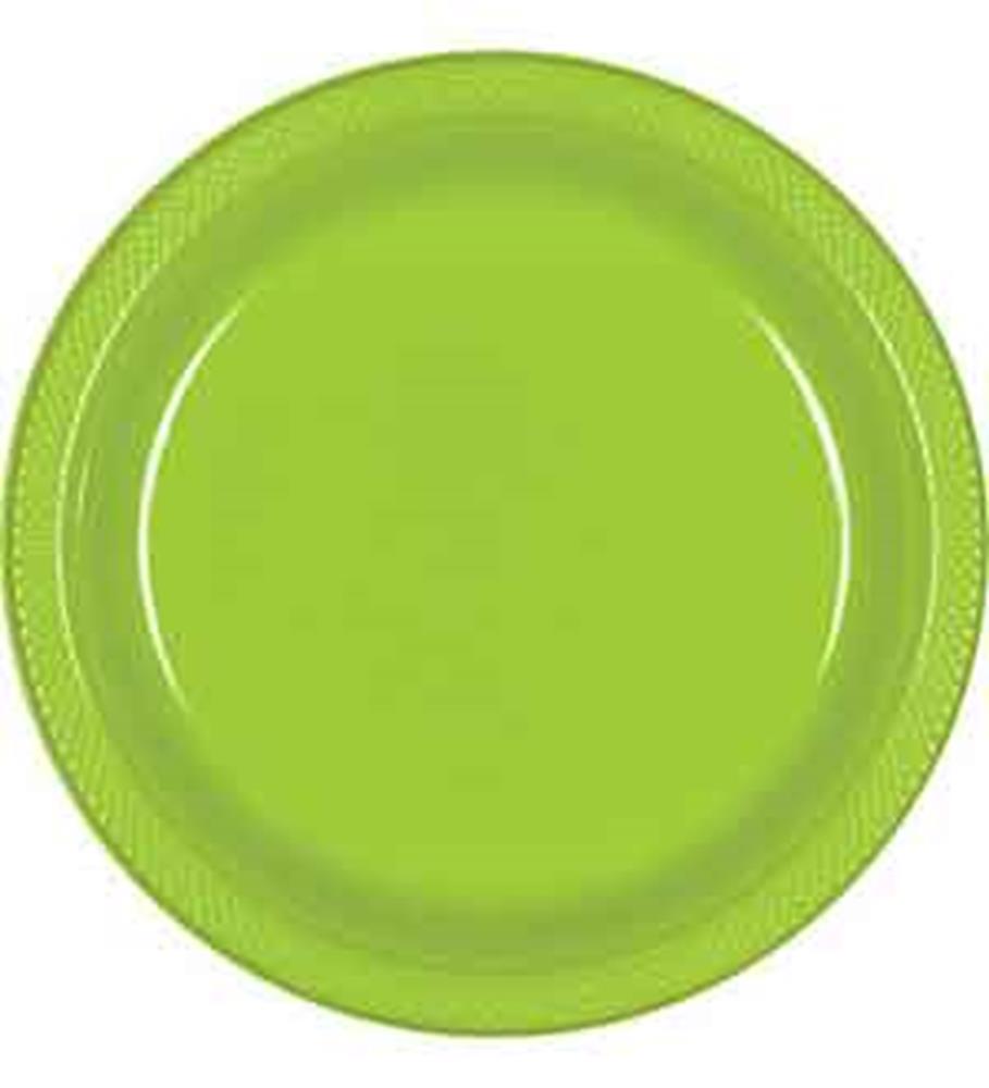Bright kiwi green 10-inch round plastic plate with textured rim.