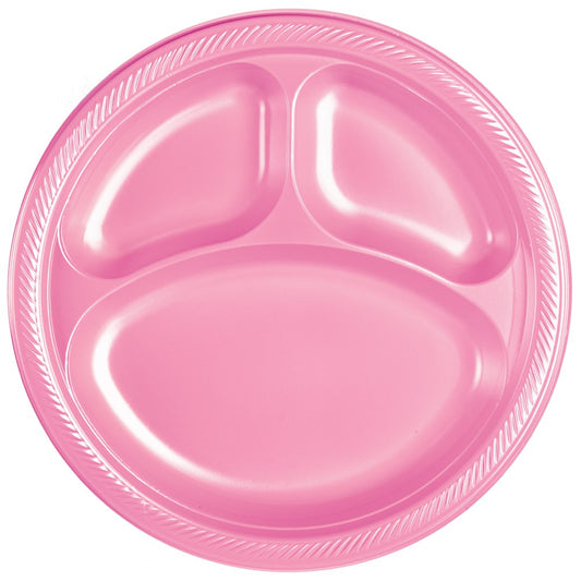 Compartment Plastic Plates New Pink 10 inch 20ct