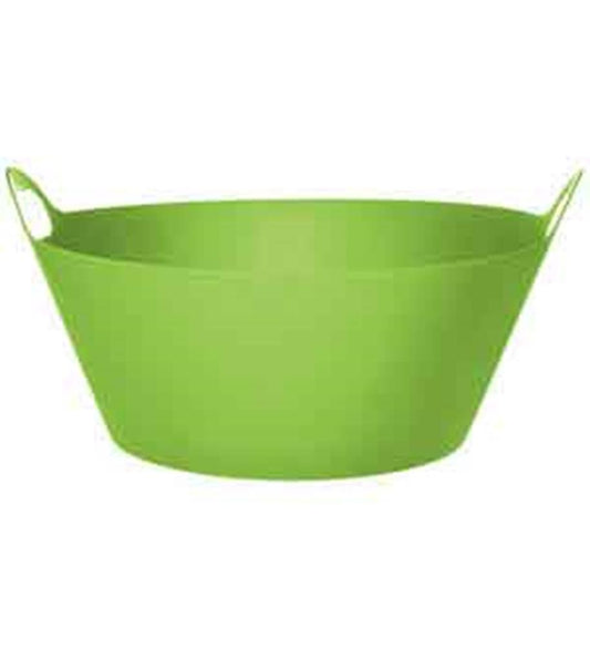 Round bright green plastic party tub with two side handles.
