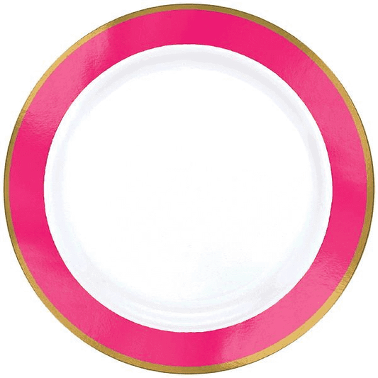 Round plate with a bright pink border and a white center, 7.5 inches diameter.