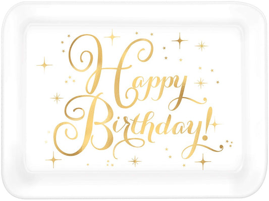 Gold Birthday Rectangle Tray Plastic (L)