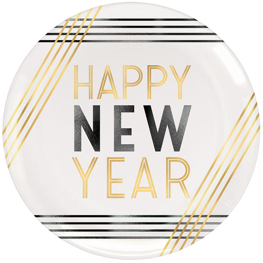 Happy New Year Coupe Plates Plástico estampado en caliente 7.5in 4ct