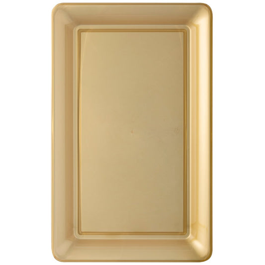 Rectangular gold tray with smooth edges and a slightly raised rim, glossy finish.