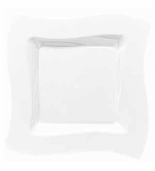 White 6.5-inch square plate with a wavy rim, glossy finish, set of 18 pieces.